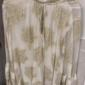 Miss Selfridge gold and ivory bell-sleeve blouse